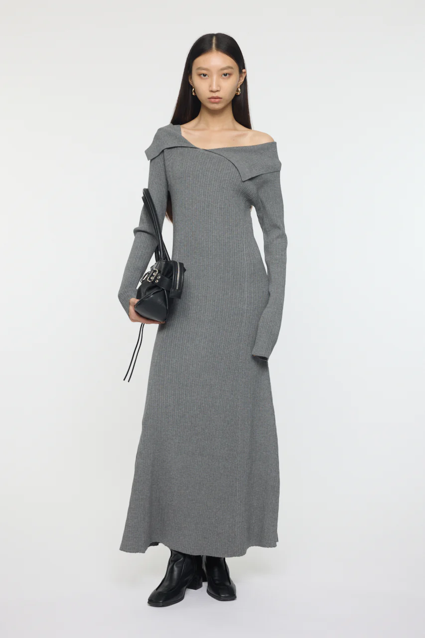 ASYMMETRY COLLAR KNIT DRESS - Image 2