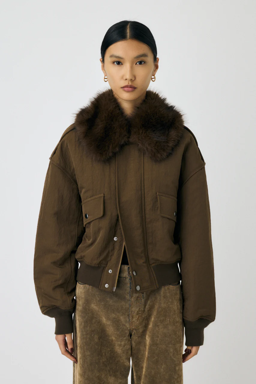 F/FUR COLLAR CROP BLOUSON - Image 2